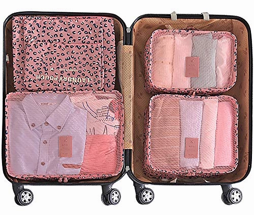 Luggage Cubes,Mossio 7 Pack Lightweight Toiletry Organizer Space Saver Travel Accessories Pink