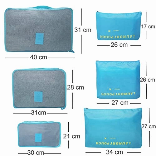 M-jump Clothes Storage Bags Packing Cube Travel Luggage Organizer Pouch,6 Set Travel Multi-functional Clothing Sorting Packages (Sky blue)