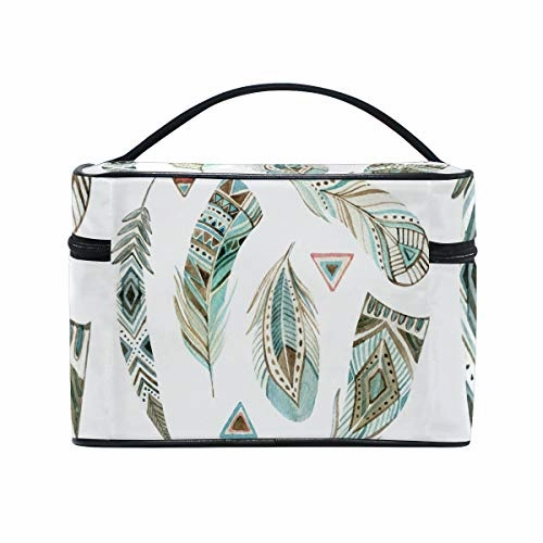 Makeup Organizer Aztec Tribal Feathers Womens Zip Toiletry Bag Large Case Cosmetic Bags