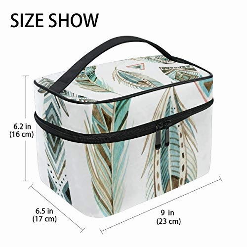 Makeup Organizer Aztec Tribal Feathers Womens Zip Toiletry Bag Large Case Cosmetic Bags