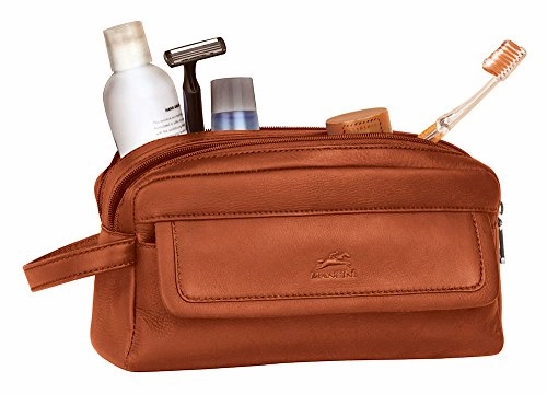 Mancini COLOMBIAN Double Compartment Leather Toiletry Kit in Cognac