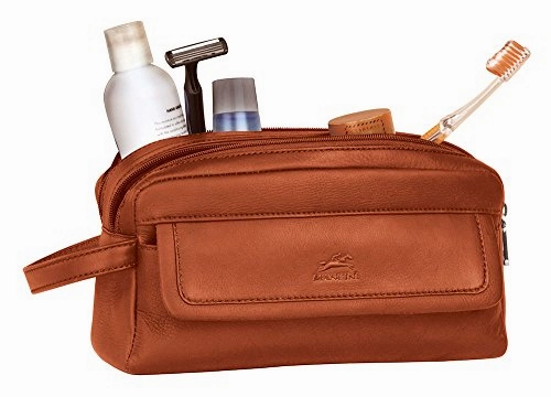 Mancini Leather Goods Colombian Leather Double Compartment Toiletry Kit (Black)