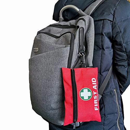 Mini First Aid Kit, 110 Pieces Small First Aid Kit - Includes Emergency Foil Blanket, CPR Respirator, Scissors for Travel, Home, Office, Vehicle, Camping, Workplace & Outdoor (Red)