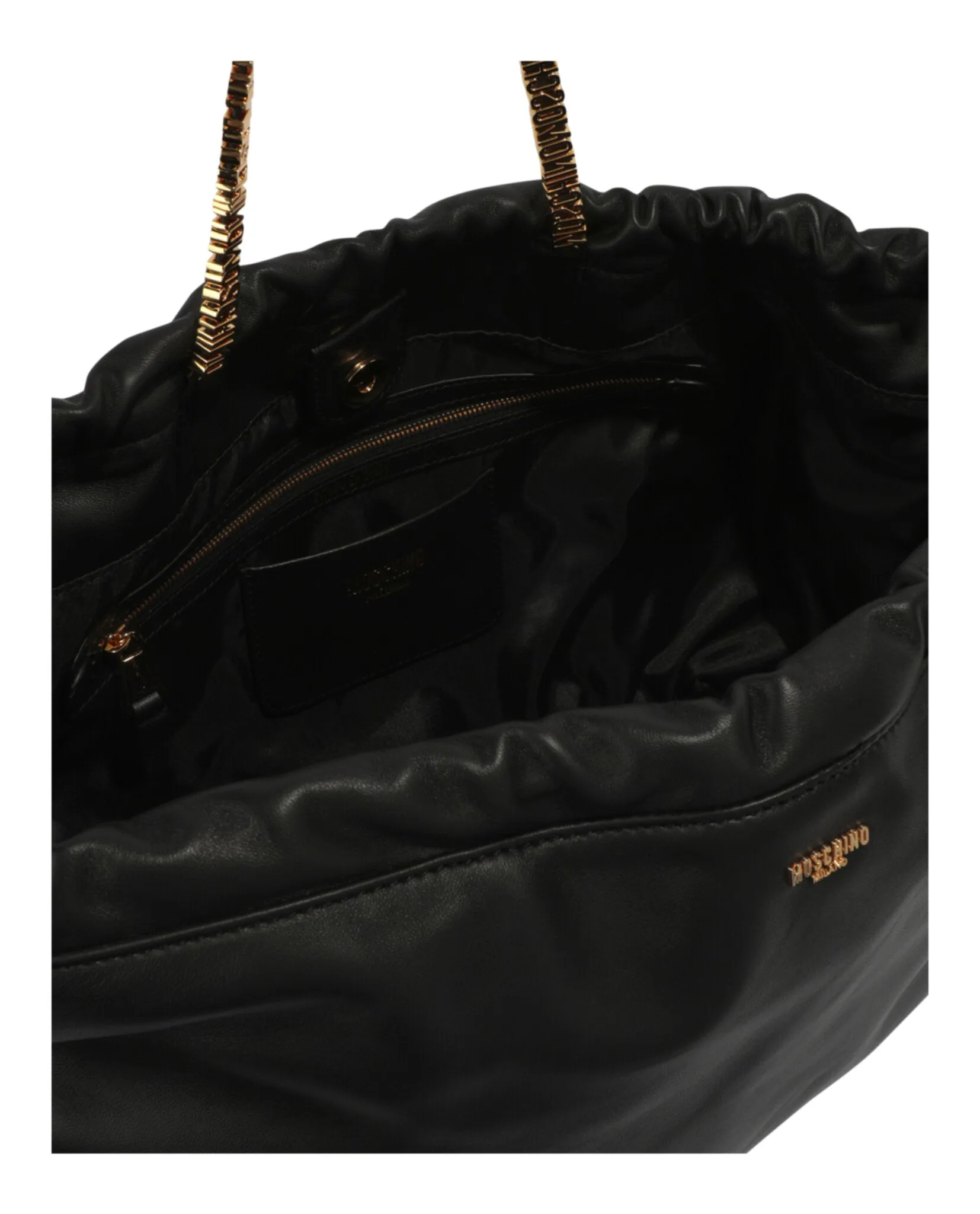Moschino Drawstring Lettering Chain Shoulder Bag Womens 7554-8002-1555