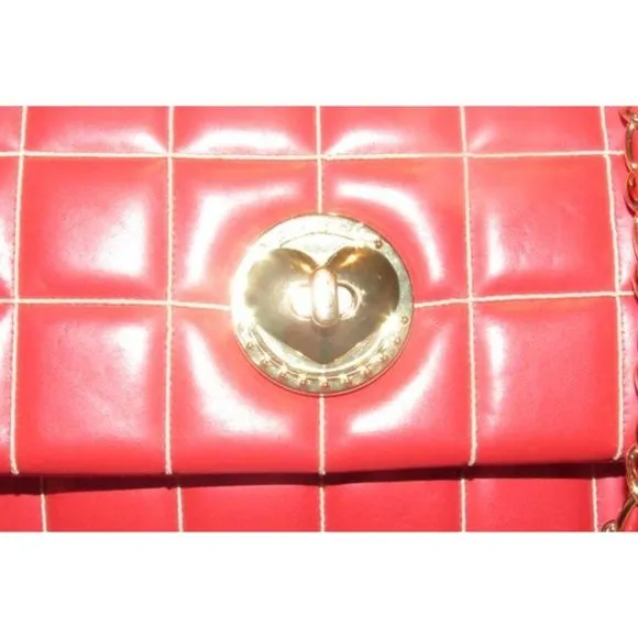 Moschino Red Quilted Leather Shoulder Bag w Envelope Top & Chain Strap