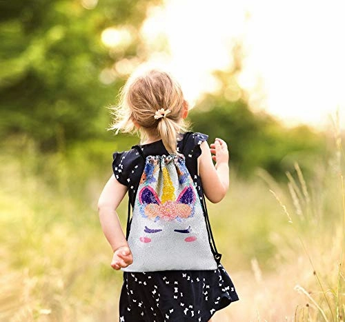 Neasyth Mermaid Sequins Drawstring Backpack, Reversible Glittering Dance Drawstring Bag Yoga Gym Gift For Girls Women kids (B-Unicorn)