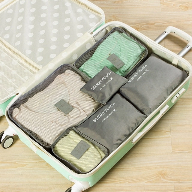 Nylon Packing Cube Travel Bag System Durable 6 Pieces One Set Large Capacity Of Unisex Clothing