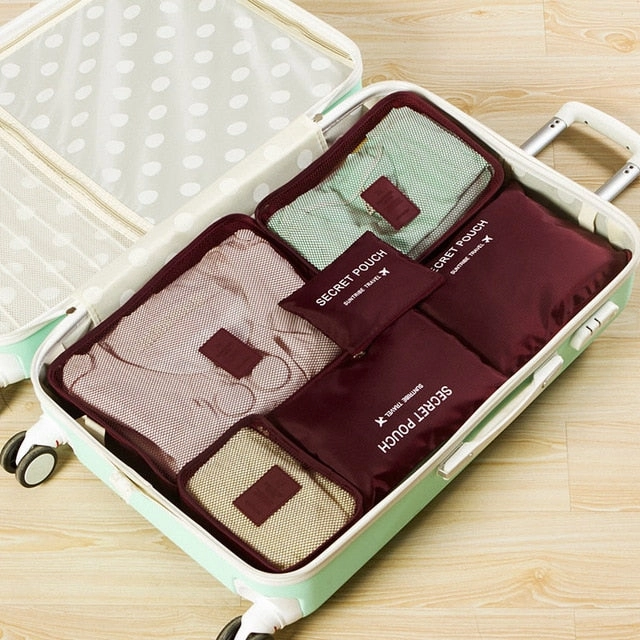 Nylon Packing Cube Travel Bag System Durable 6 Pieces One Set Large Capacity Of Unisex Clothing