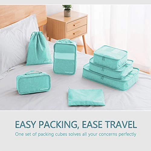 Packing Cubes 7 Pcs Travel Luggage Packing Organizers Set with Laundry Bag (Pale blue)