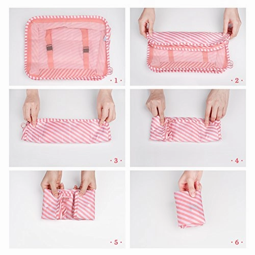 Packing Cubes 7 Pcs Travel Luggage Packing Organizers Set with Toiletry Bag (PINK STRIPE)