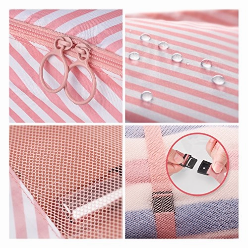 Packing Cubes 7 Pcs Travel Luggage Packing Organizers Set with Toiletry Bag (PINK STRIPE)