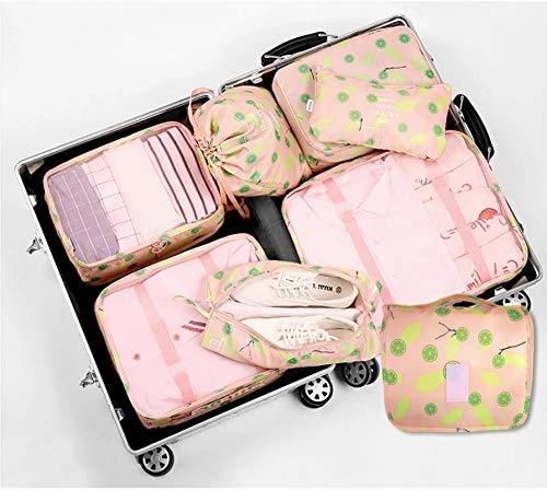 Packing Cubes Backpack Organizers Set for Carry on Travel Bag Luggage Cube (Pink Lime 7 1pcs)