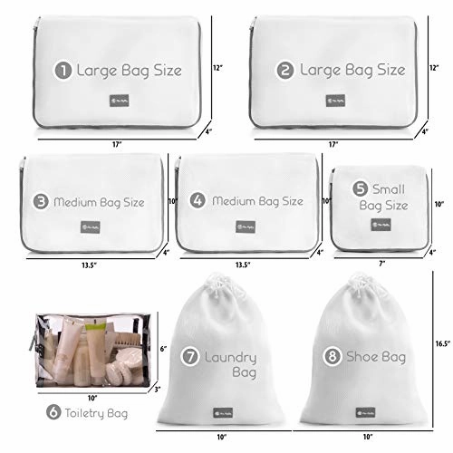 Packing Cubes for Travel Set of 8 Pieces Practical Laundry Cubes Small Medium & Large Luggage Compression Packing Cube set Ultralight Suitcase Packing Cubes Organizers
