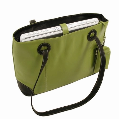 Piel Leather Ladies Computer Tote, Apple/Black, One Size