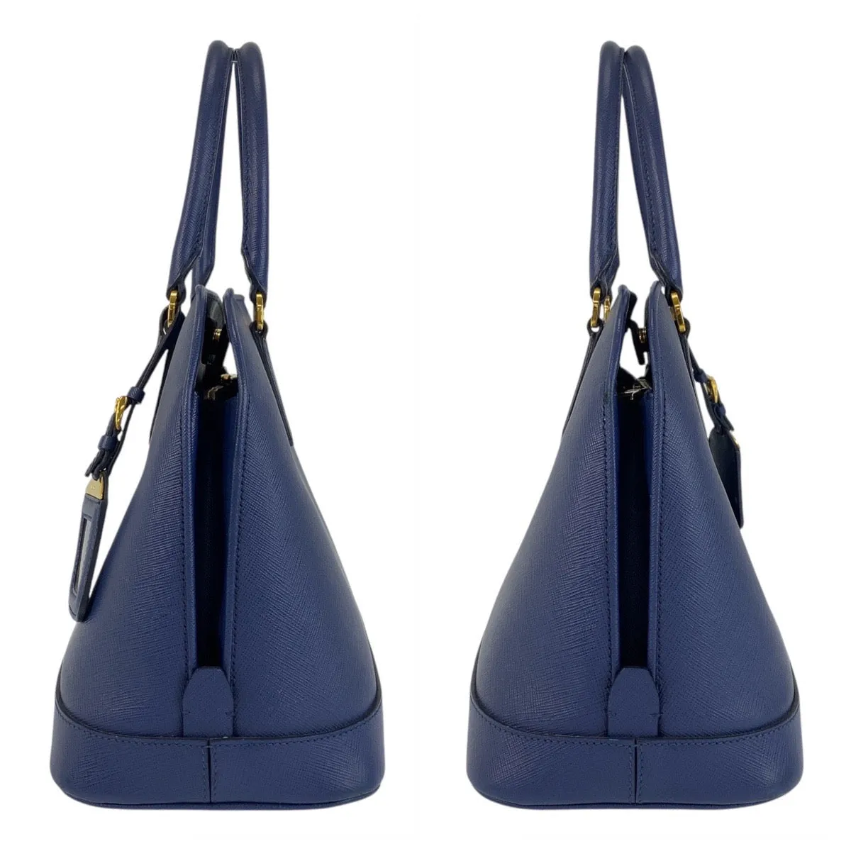 PRADA Handbag leather Blue GoldMetal Handbag Shoulder Bag 2way Safiano Women Used