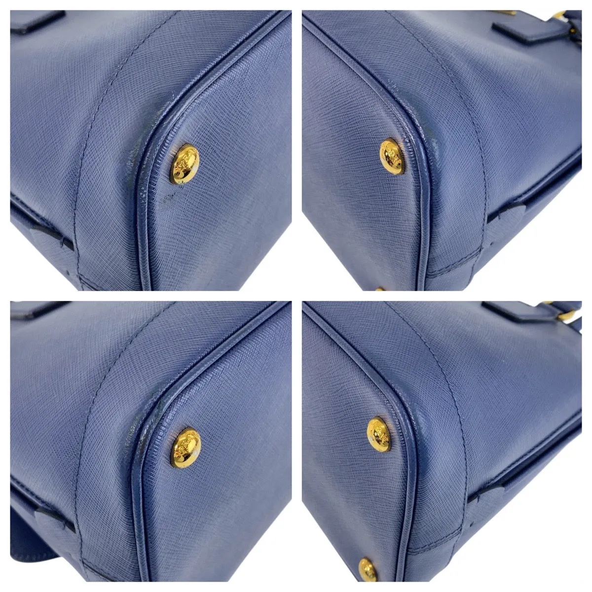 PRADA Handbag leather Blue GoldMetal Handbag Shoulder Bag 2way Safiano Women Used