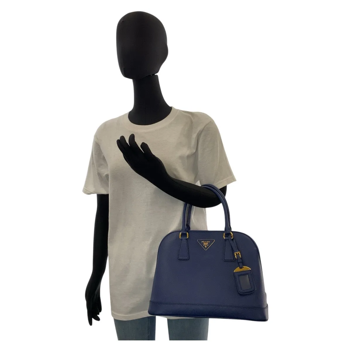 PRADA Handbag leather Blue GoldMetal Handbag Shoulder Bag 2way Safiano Women Used