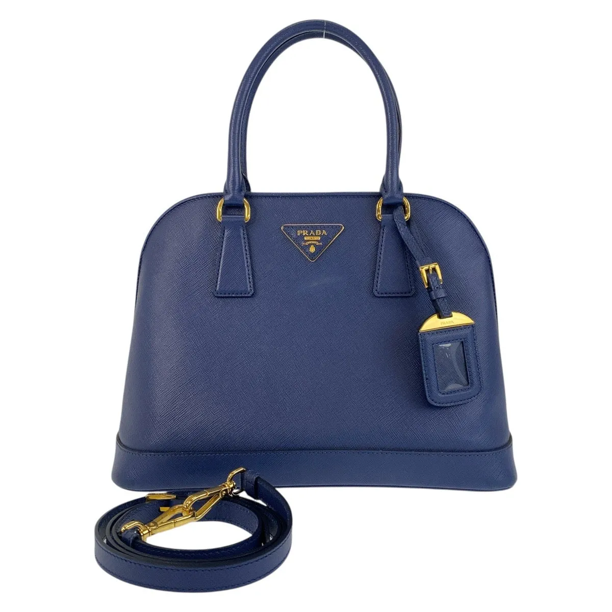 PRADA Handbag leather Blue GoldMetal Handbag Shoulder Bag 2way Safiano Women Used