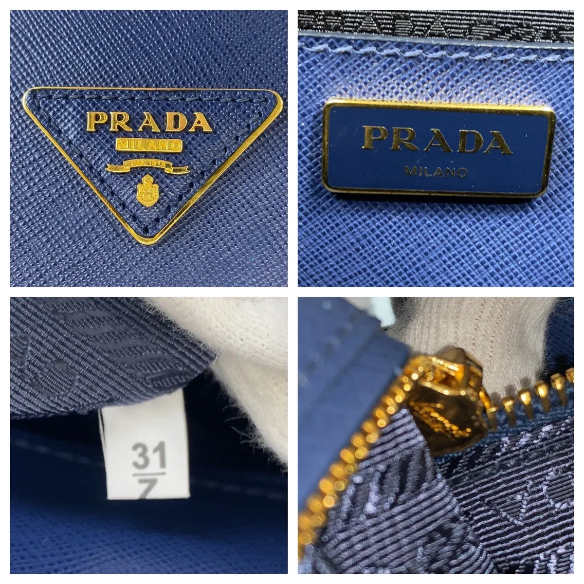 PRADA Handbag leather Blue GoldMetal Handbag Shoulder Bag 2way Safiano Women Used