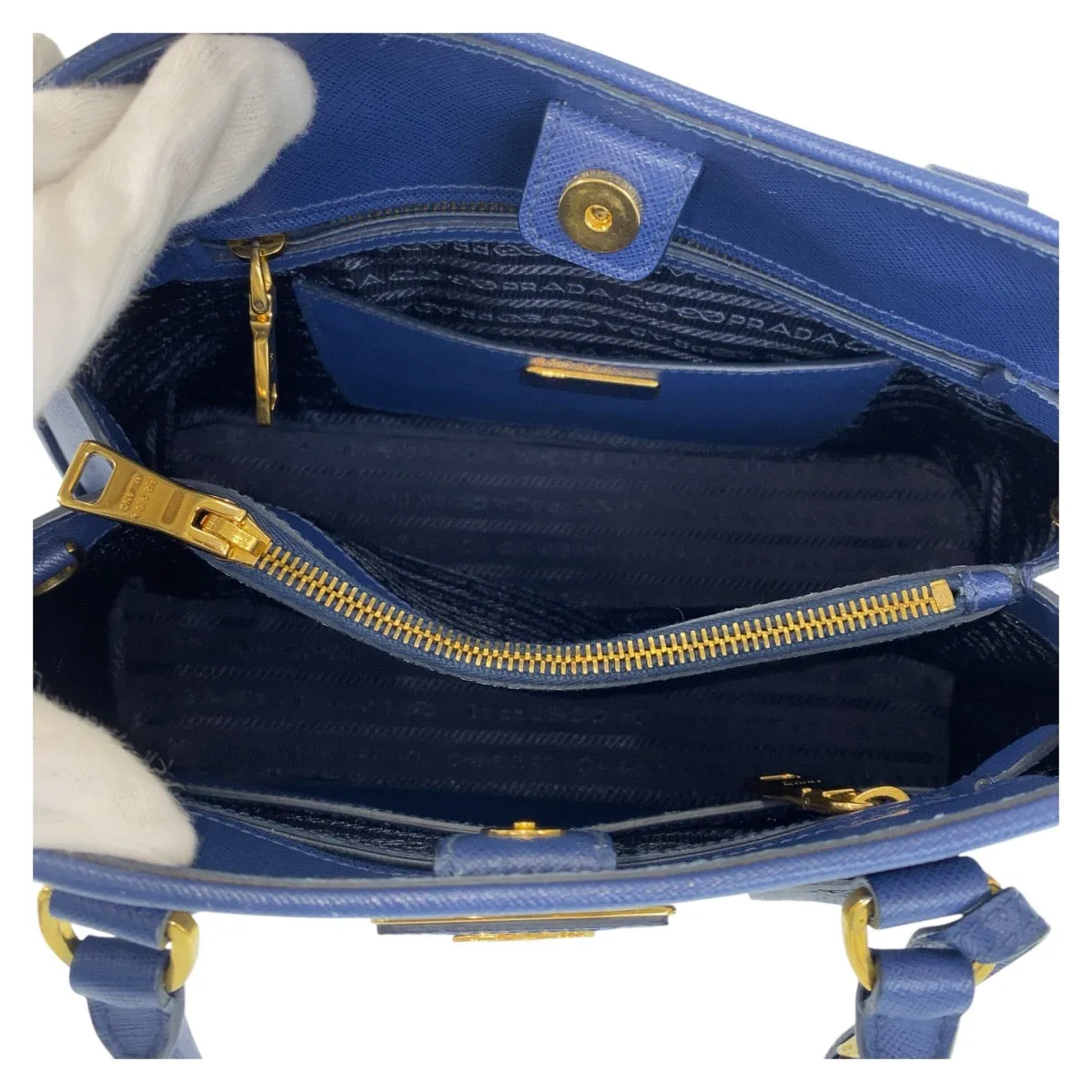 PRADA Handbag leather Blue GoldMetal Handbag Shoulder Bag 2way Safiano Women Used