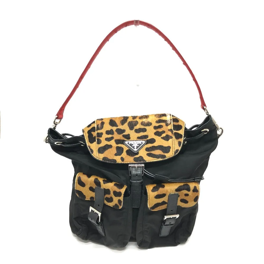 PRADA Shoulder Bag 1BC005 Nylon, Pony black Triangle logo plate Women Used