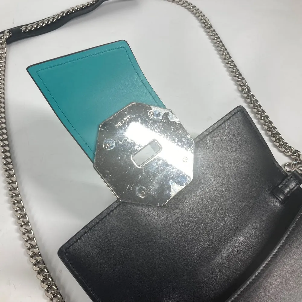 PRADA Shoulder Bag 1BD067 leather black 2WAY bag Chain Crystal rhinestones Women Used