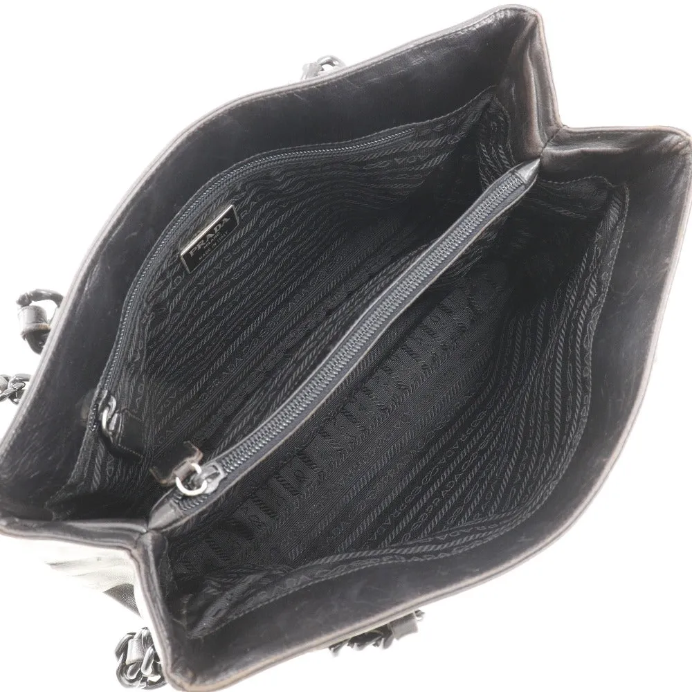 PRADA Shoulder Bag Calfskin black plastic chain