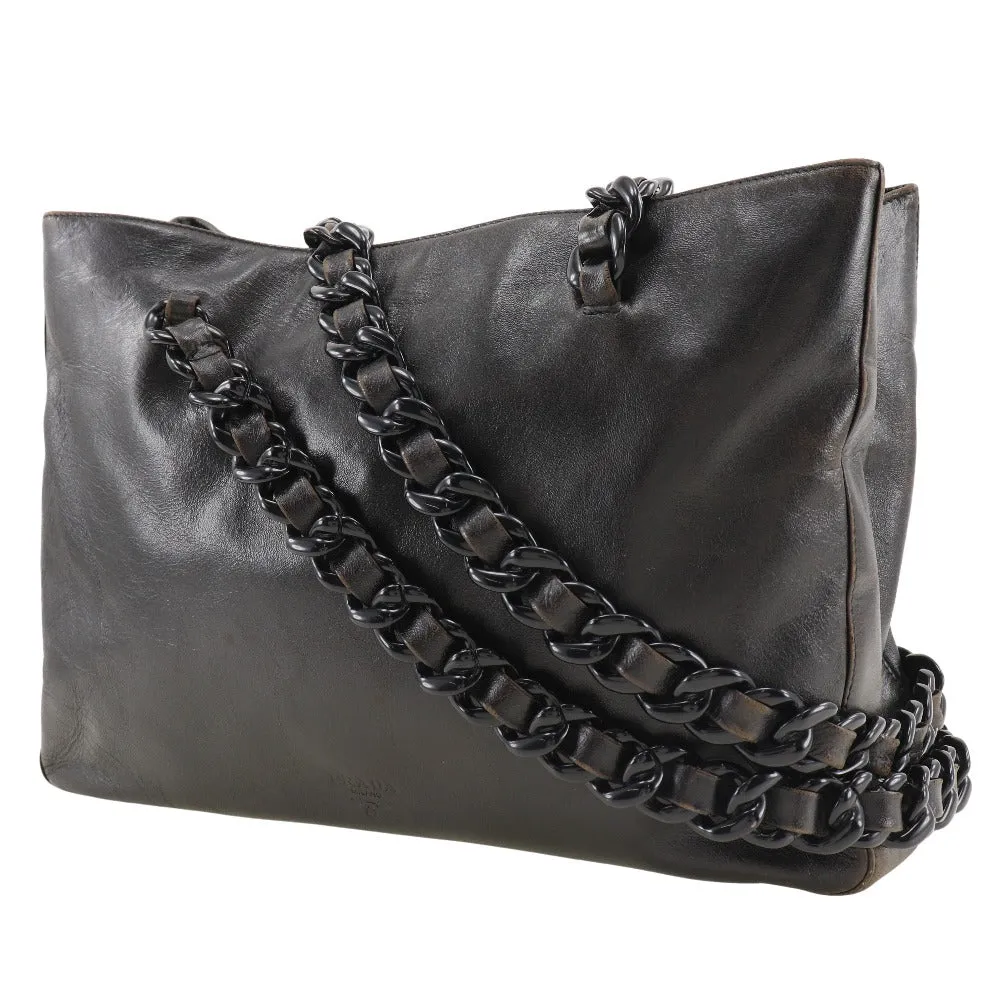 PRADA Shoulder Bag Calfskin black plastic chain