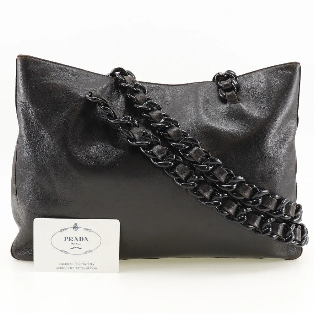PRADA Shoulder Bag Calfskin black plastic chain