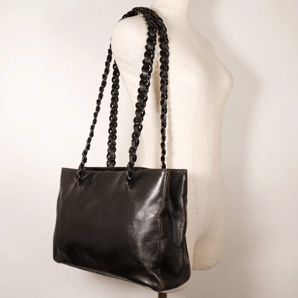 PRADA Shoulder Bag Calfskin black plastic chain
