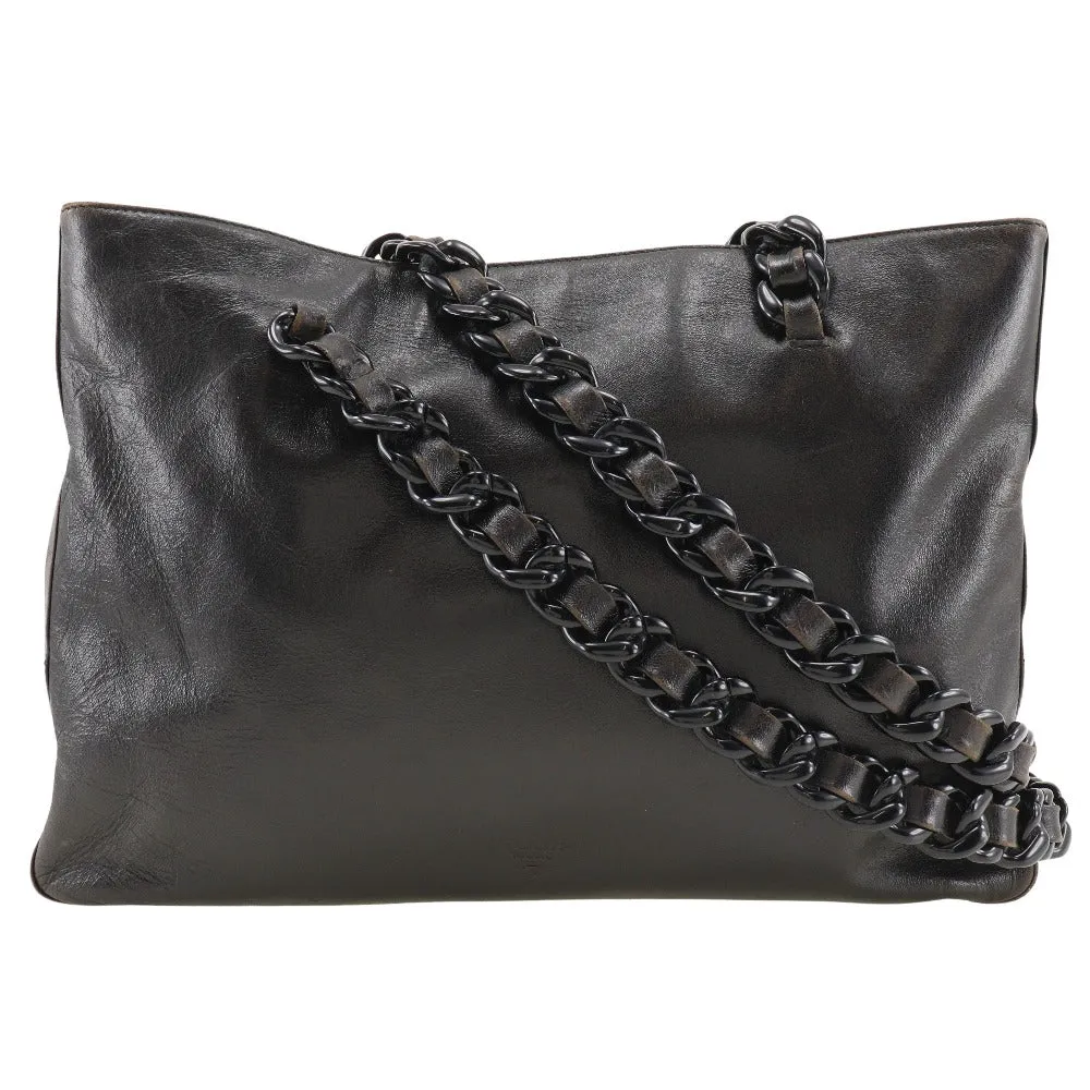 PRADA Shoulder Bag Calfskin black plastic chain