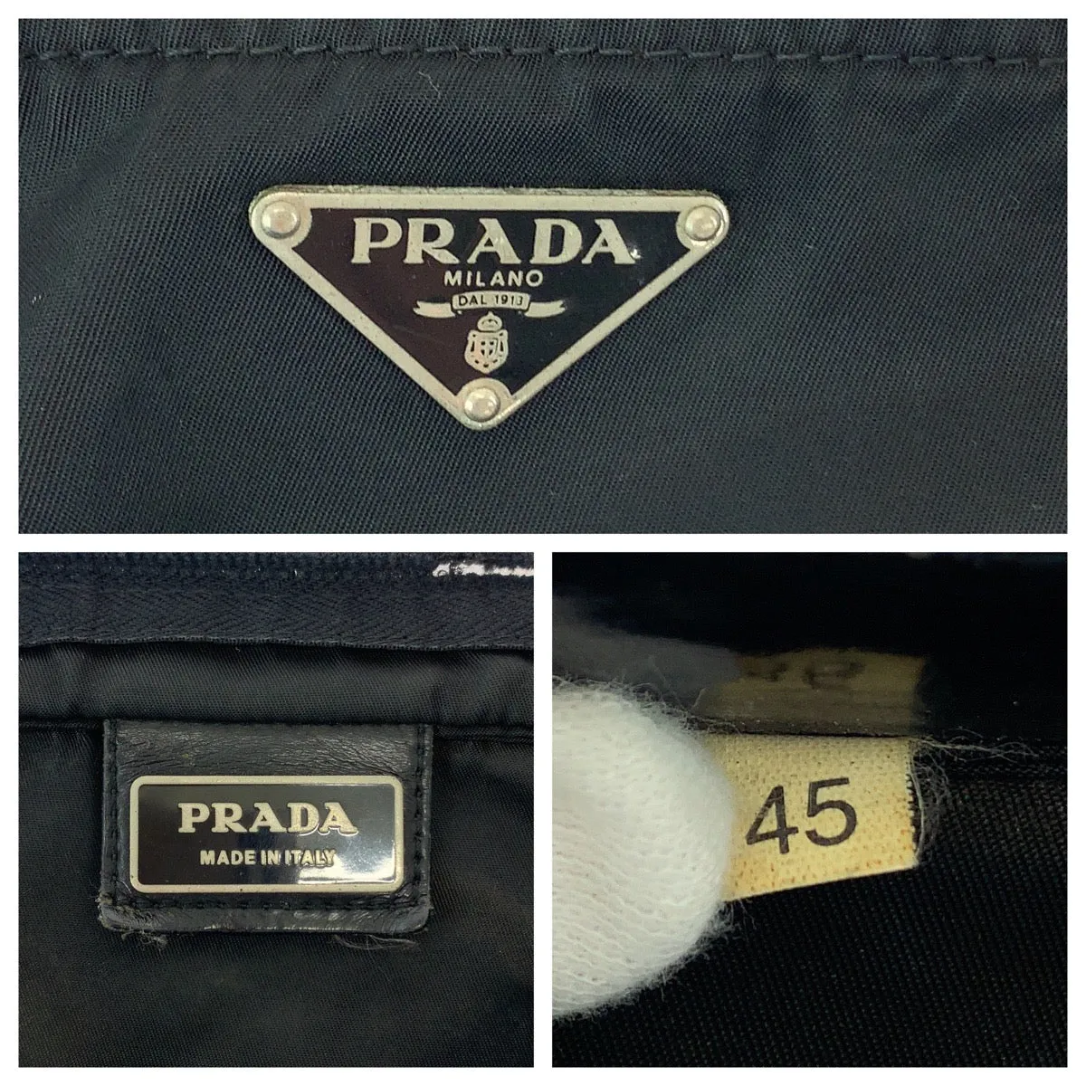 PRADA Shoulder Bag Nylon Black Silver Metal Shoulder Bag pochette Test Triangle With logo Women Used
