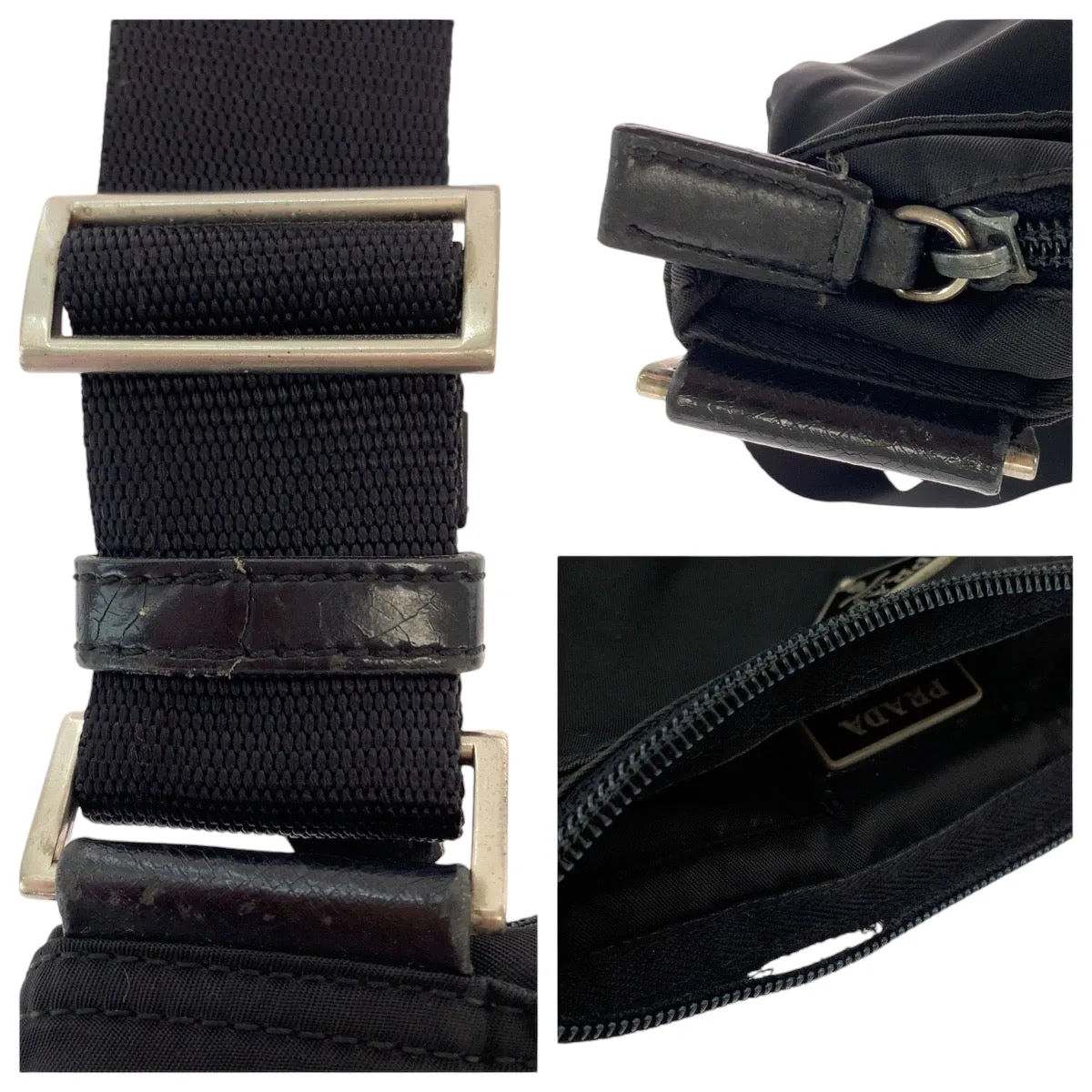 PRADA Shoulder Bag Nylon Black Silver Metal Shoulder Bag pochette Test Triangle With logo Women Used
