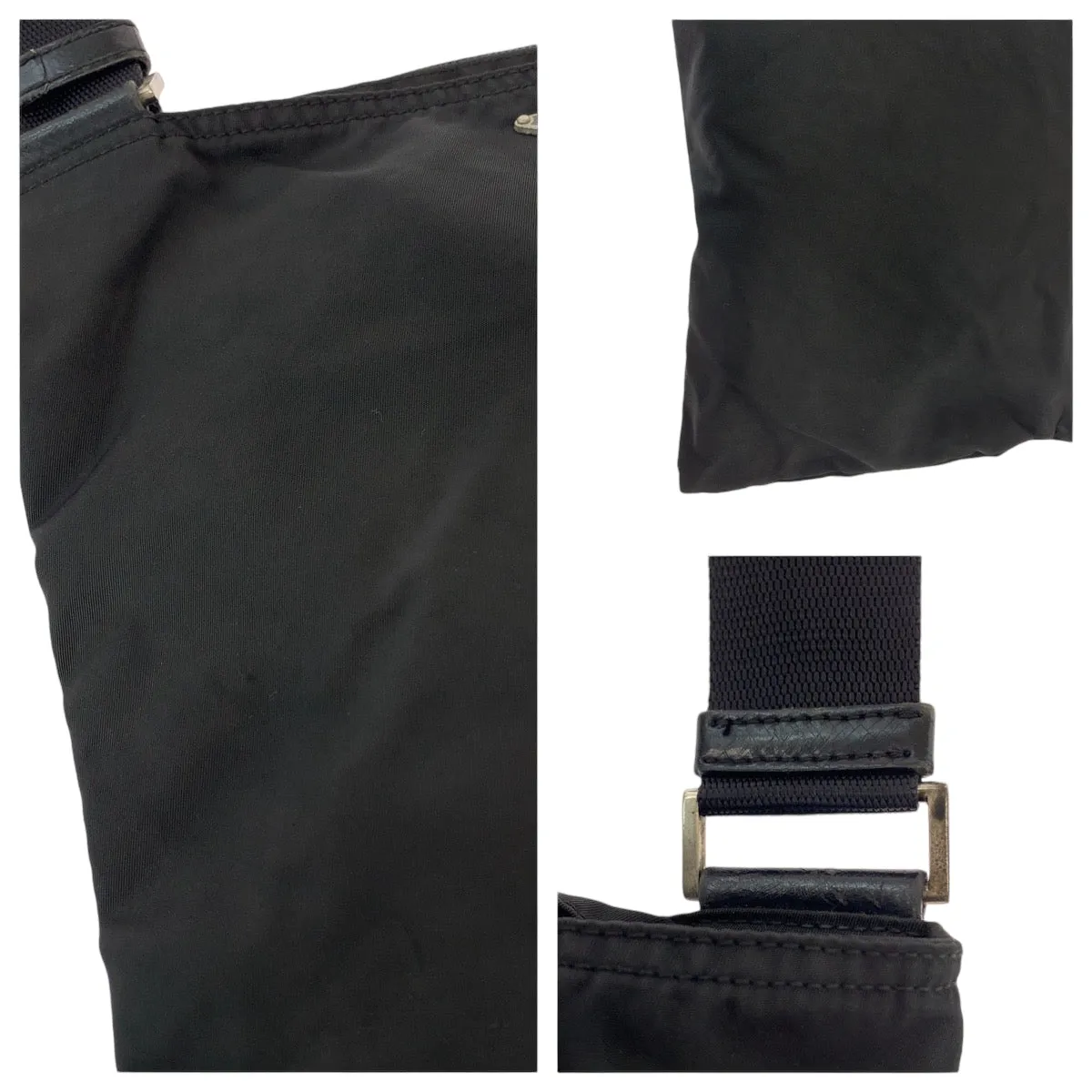 PRADA Shoulder Bag Nylon Black Silver Metal Shoulder Bag pochette Test Triangle With logo Women Used