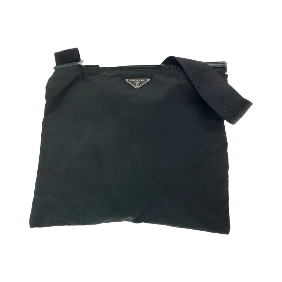 PRADA Shoulder Bag Nylon Black Silver Metal Shoulder Bag pochette Test Triangle With logo Women Used