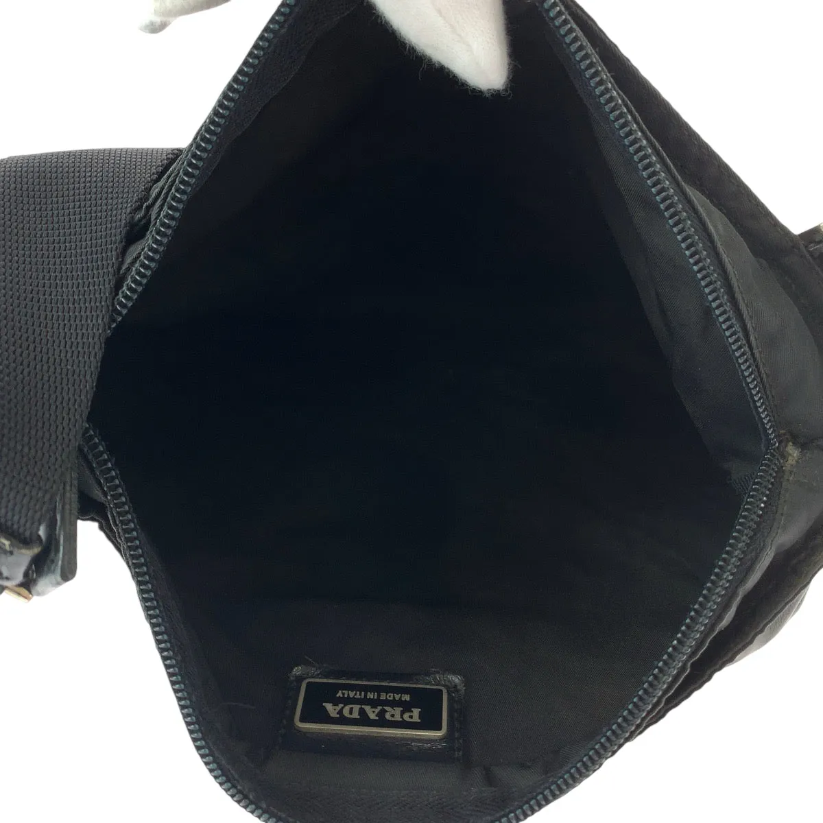 PRADA Shoulder Bag Nylon Black Silver Metal Shoulder Bag pochette Test Triangle With logo Women Used