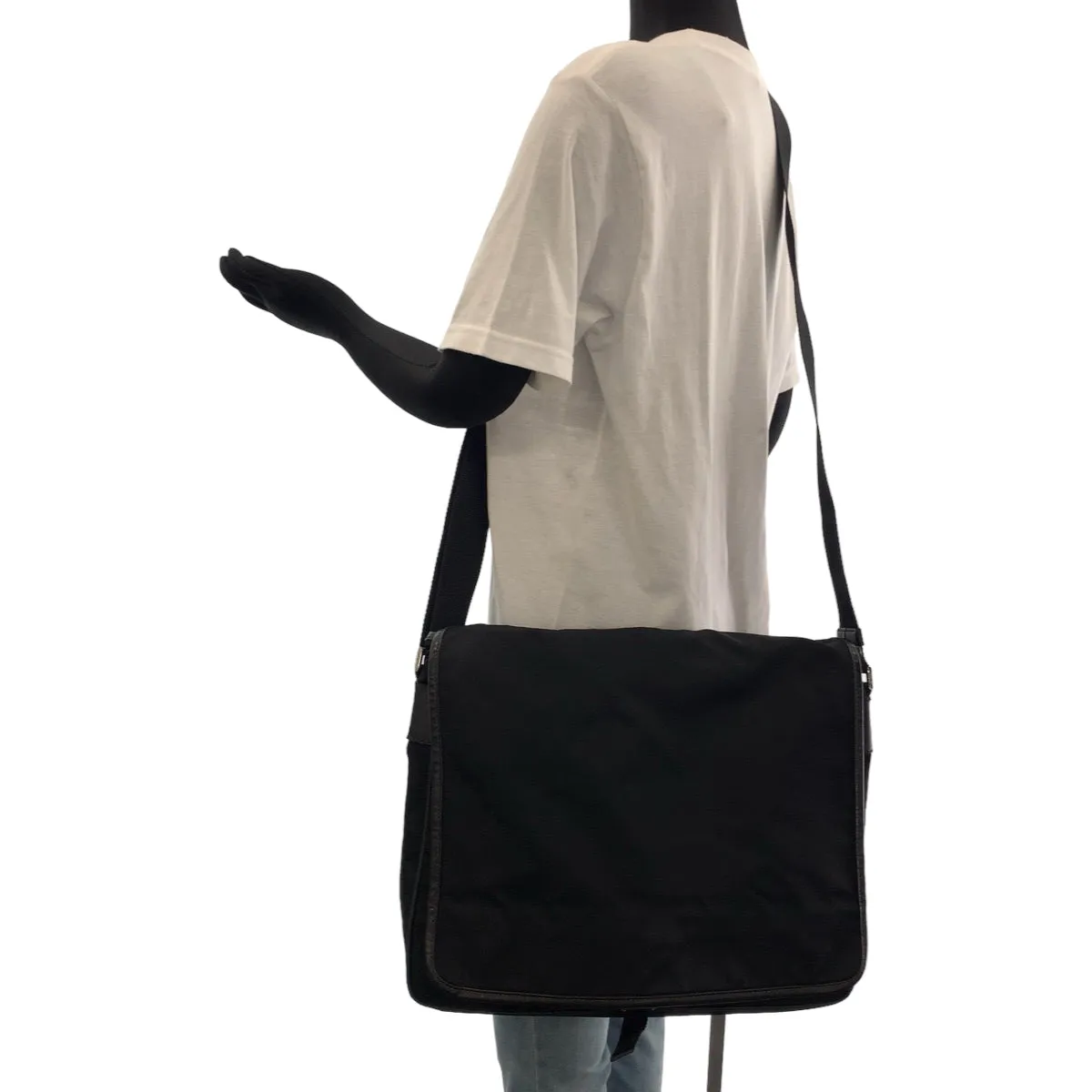 PRADA Shoulder Bag Nylon Black SilverMetal Shoulder Bag Messenger bag Test Triangle With logo mens Used