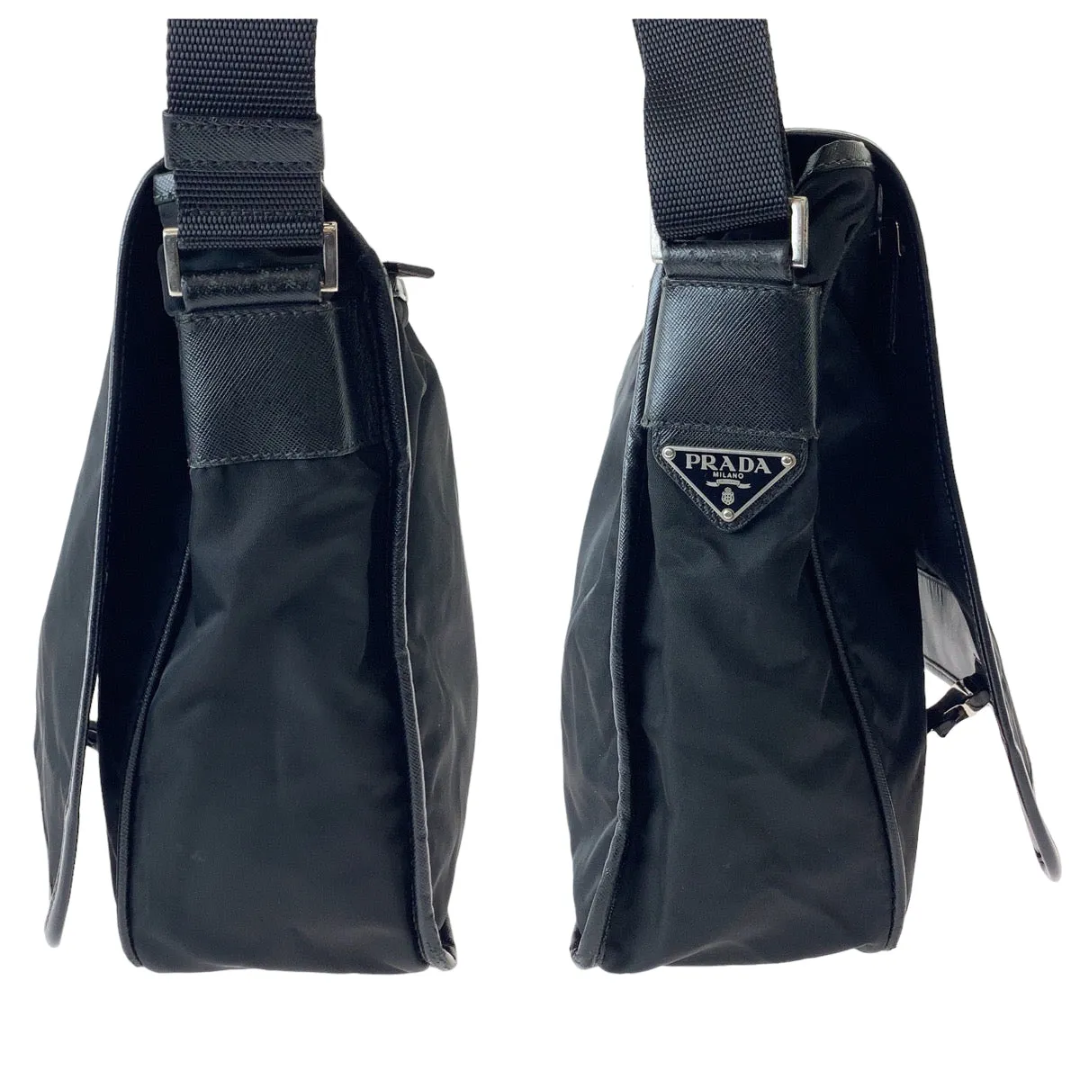 PRADA Shoulder Bag Nylon Black SilverMetal Shoulder Bag Messenger bag Test Triangle With logo mens Used