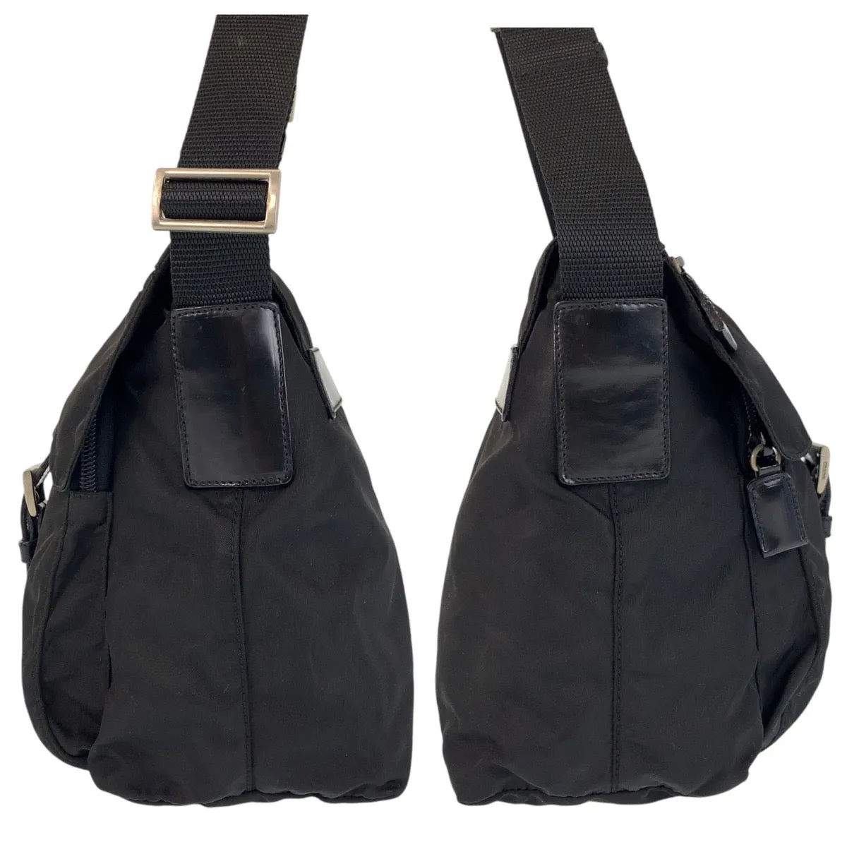 PRADA Shoulder Bag Nylon Black SilverMetal Shoulder Bag Messenger bag Test Triangle With logo Women Used