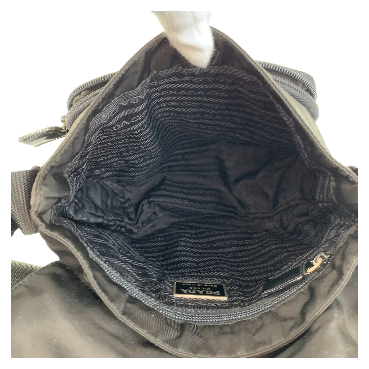 PRADA Shoulder Bag Nylon Black SilverMetal Shoulder Bag Messenger bag Test Triangle With logo Women Used