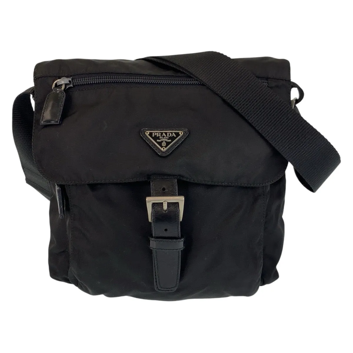 PRADA Shoulder Bag Nylon Black SilverMetal Shoulder Bag Messenger bag Test Triangle With logo Women Used
