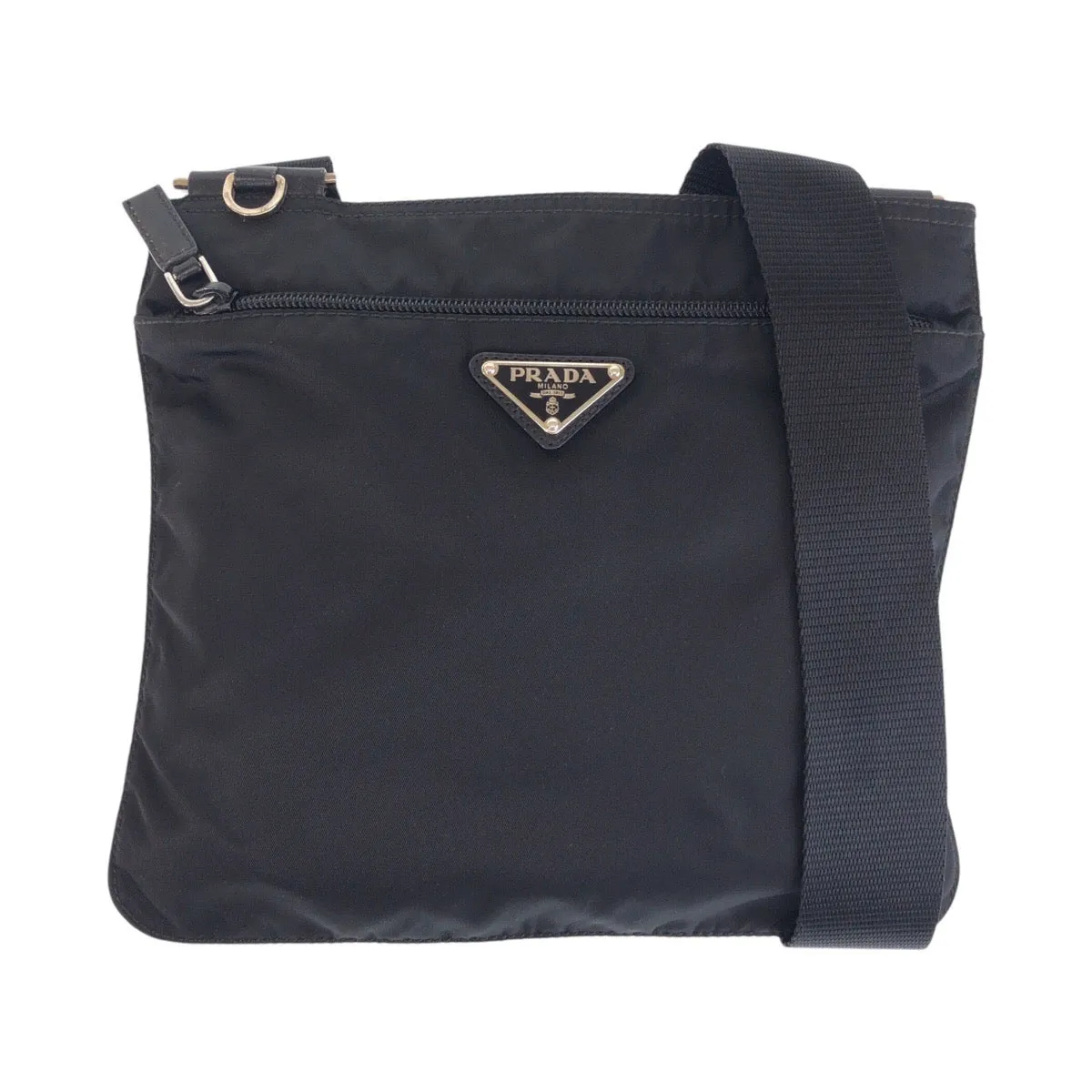 PRADA Shoulder Bag Nylon Black SilverMetal Shoulder Bag Messenger bag Test Triangle With logo Women Used