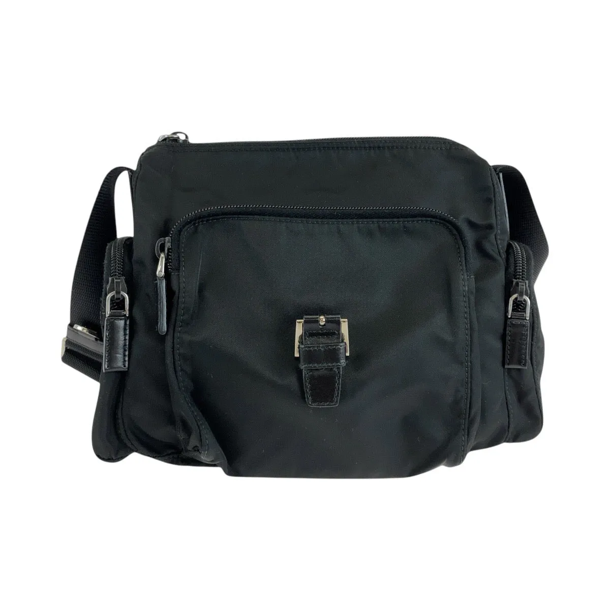 PRADA Shoulder Bag Nylon Black SilverMetal Shoulder Bag Messenger bag Test Triangle With logo Women Used