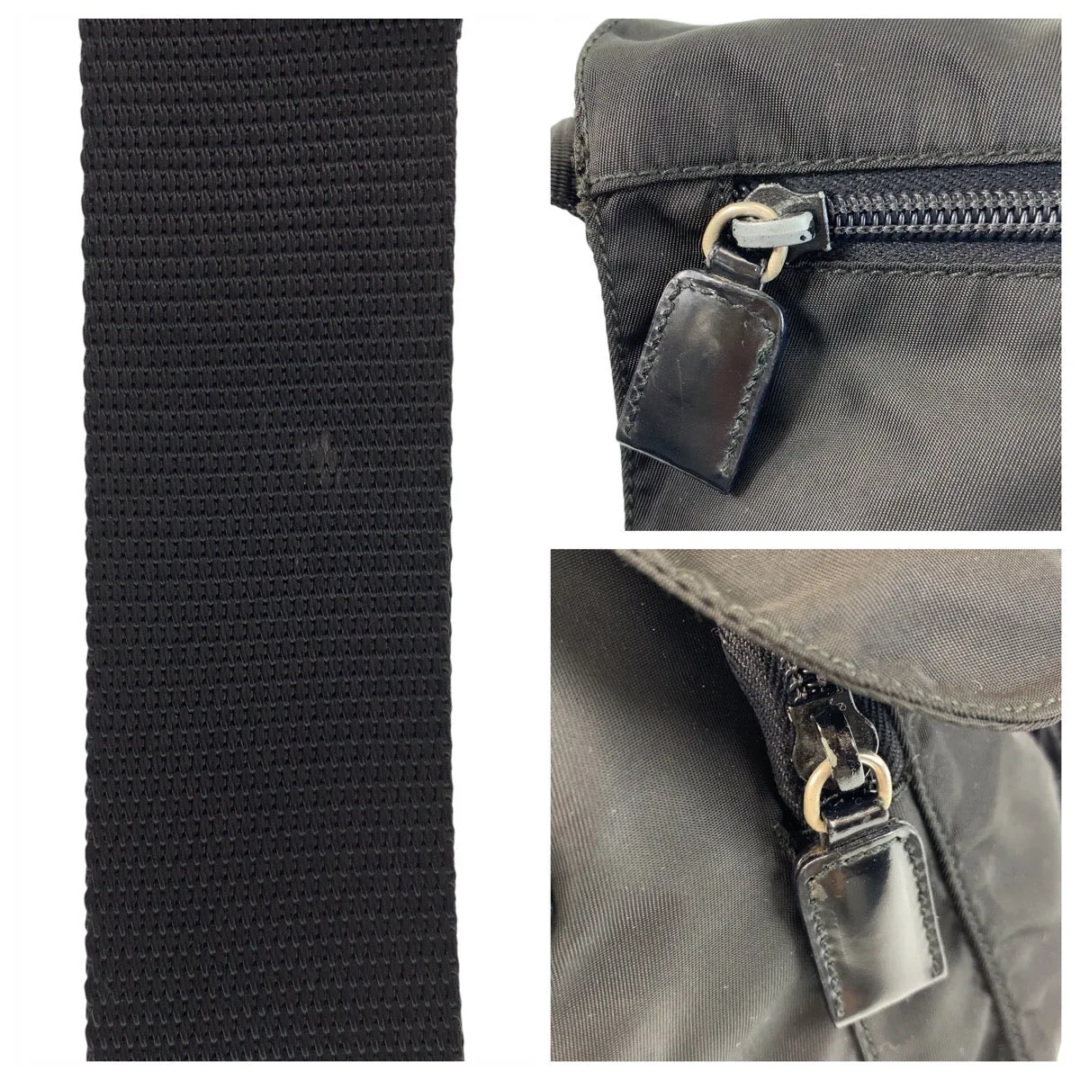 PRADA Shoulder Bag Nylon Black SilverMetal Shoulder Bag Messenger bag Test Triangle With logo Women Used