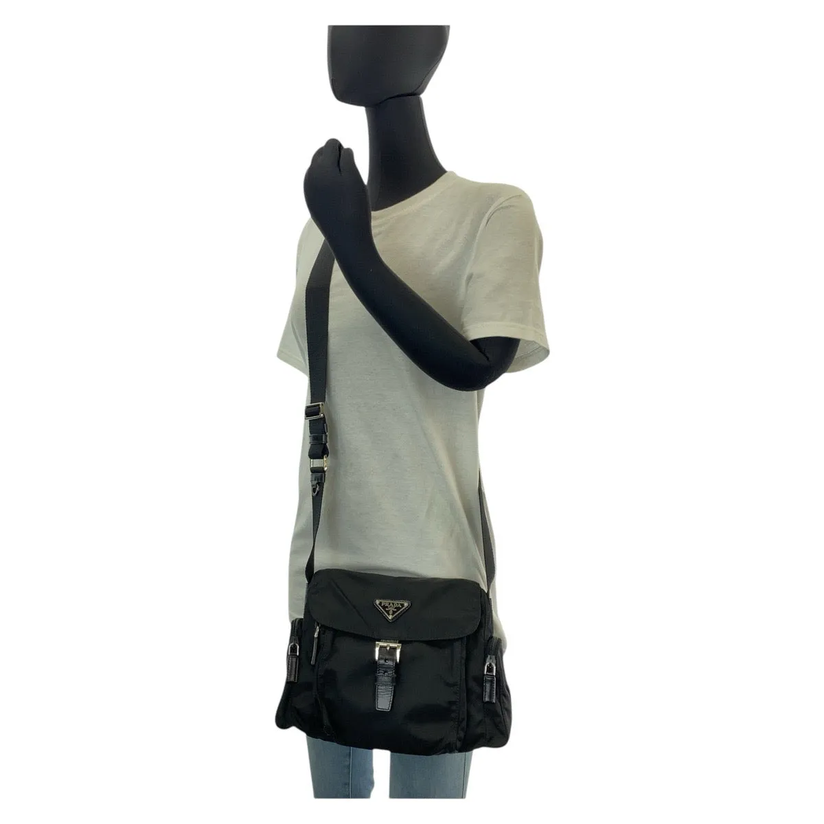 PRADA Shoulder Bag Nylon Black SilverMetal Shoulder Bag Messenger bag Test Triangle With logo Women Used