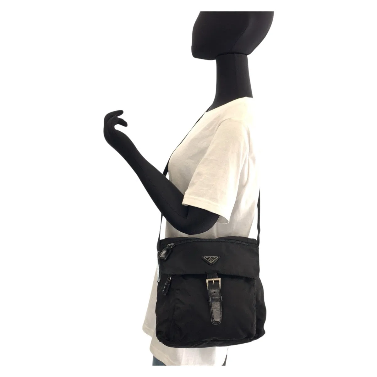PRADA Shoulder Bag Nylon Black SilverMetal Shoulder Bag Messenger bag Test Triangle With logo Women Used