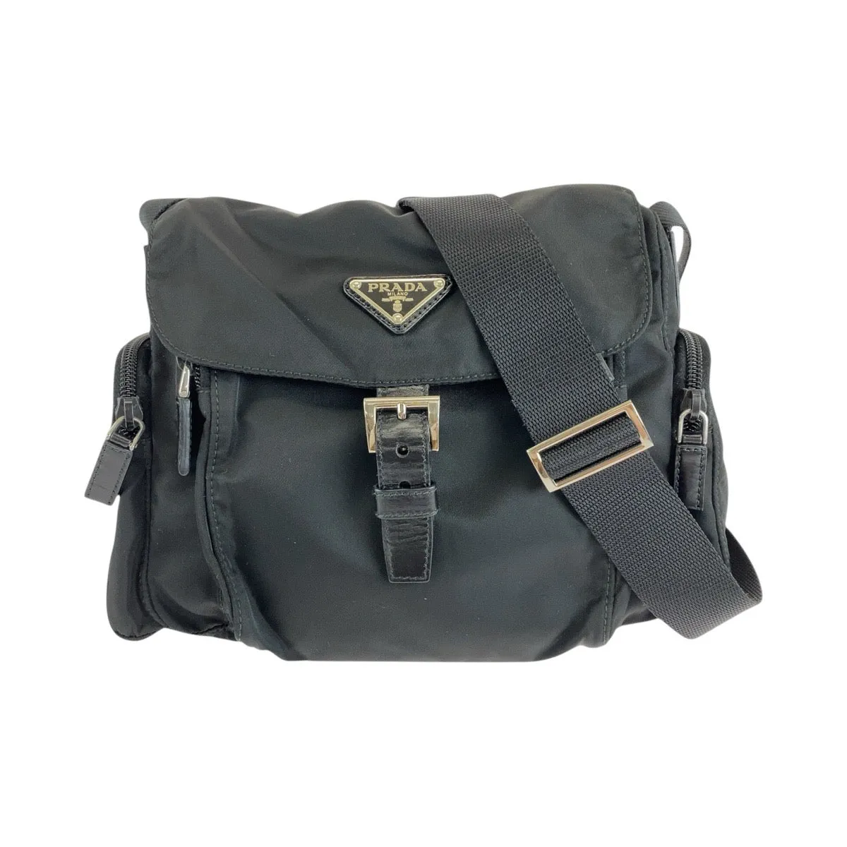 PRADA Shoulder Bag Nylon Black SilverMetal Shoulder Bag Messenger bag Test Triangle With logo Women Used
