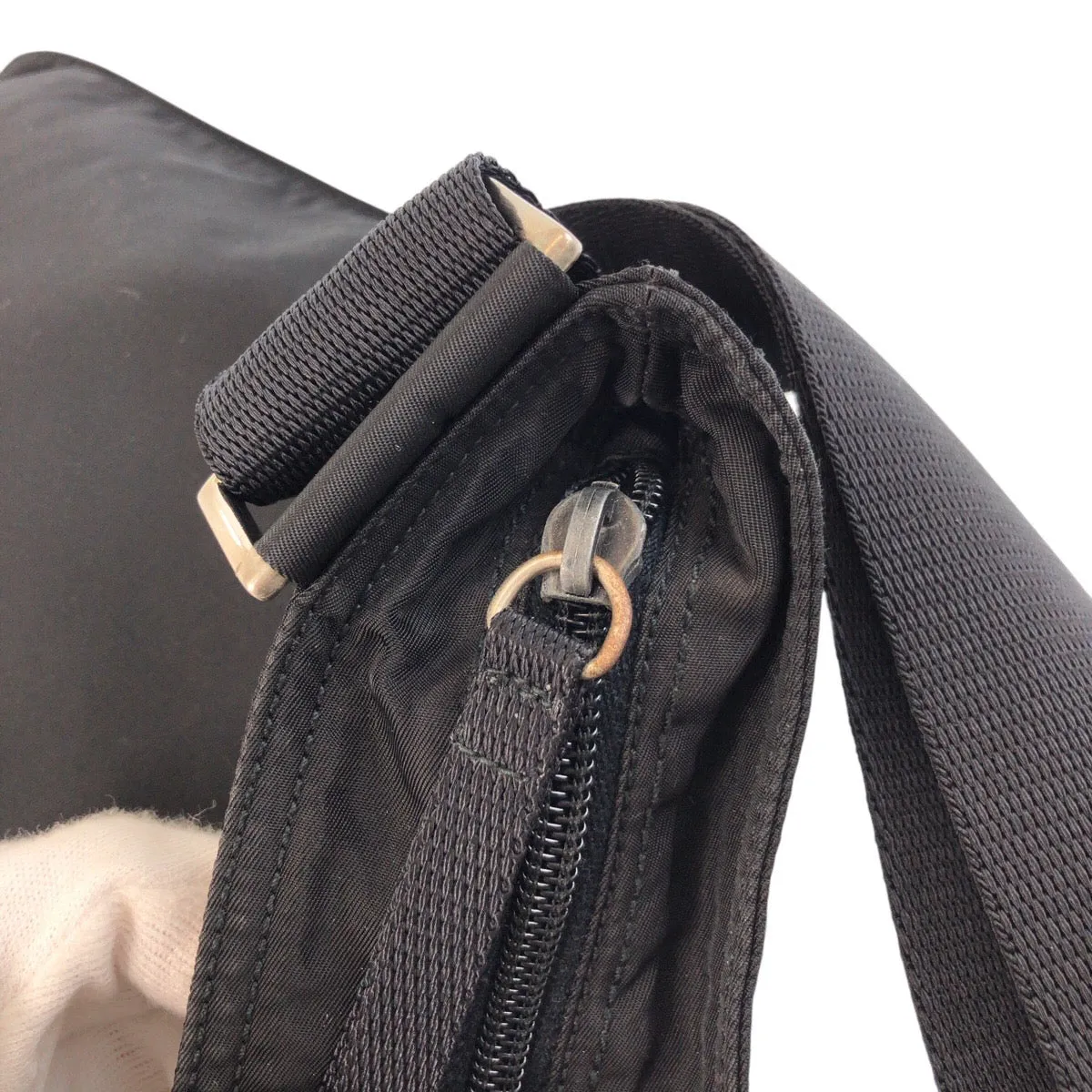 PRADA Shoulder Bag Nylon Black SilverMetal Shoulder Bag Messenger bag Test Triangle With logo Women Used