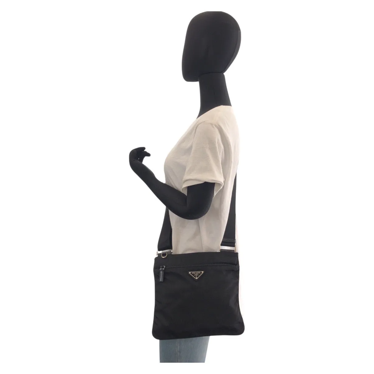 PRADA Shoulder Bag Nylon Black SilverMetal Shoulder Bag Messenger bag Test Triangle With logo Women Used