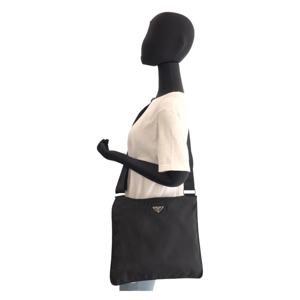 PRADA Shoulder Bag Nylon Black SilverMetal Shoulder Bag Messenger bag Test Triangle With logo Women Used